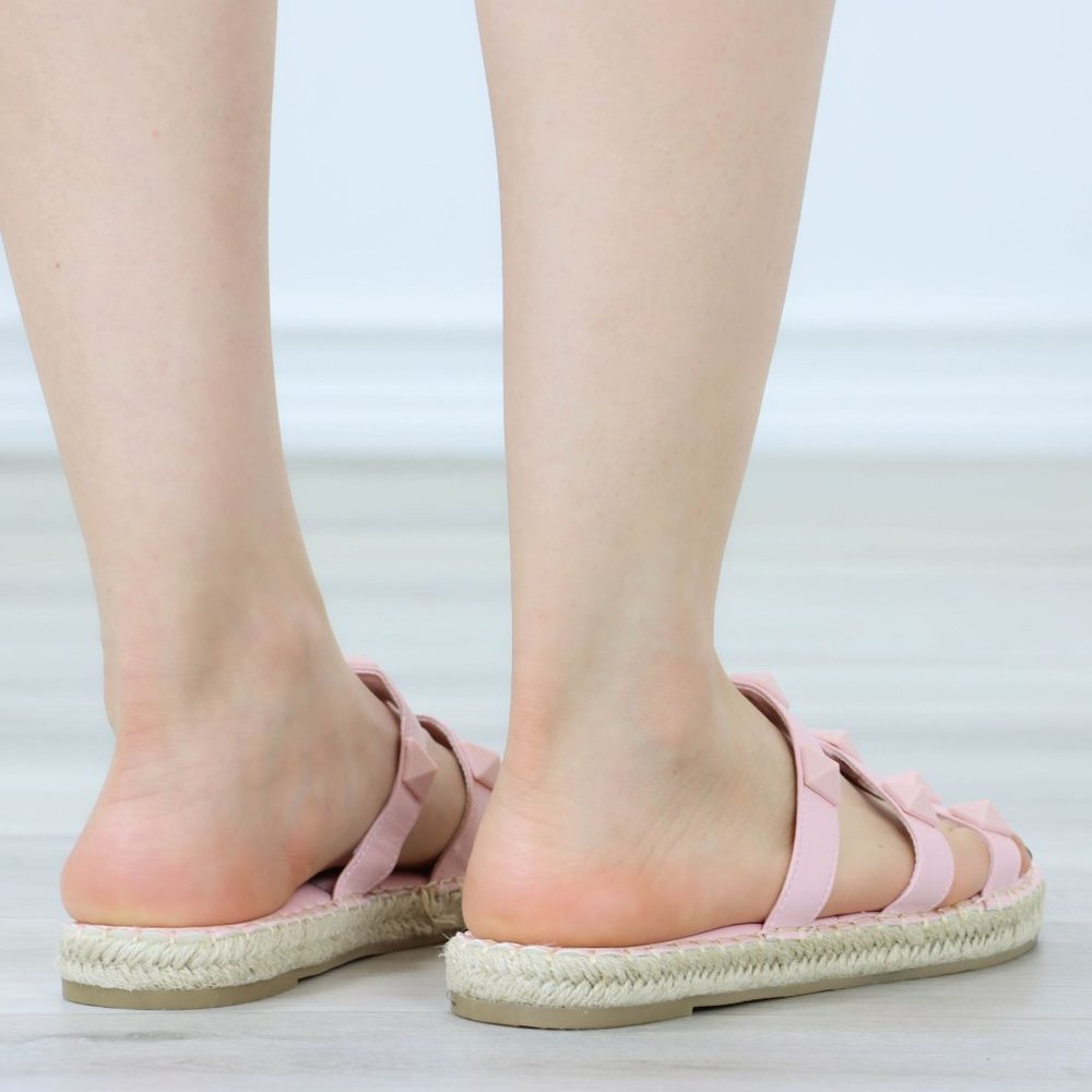 Pink Quilted Pattern Espadrille Trendy Comfy Flat Sandal Slip On Sliders - Picture 9 of 15
